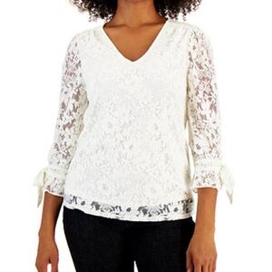 Charter Club Cream Floral Lace Blouse